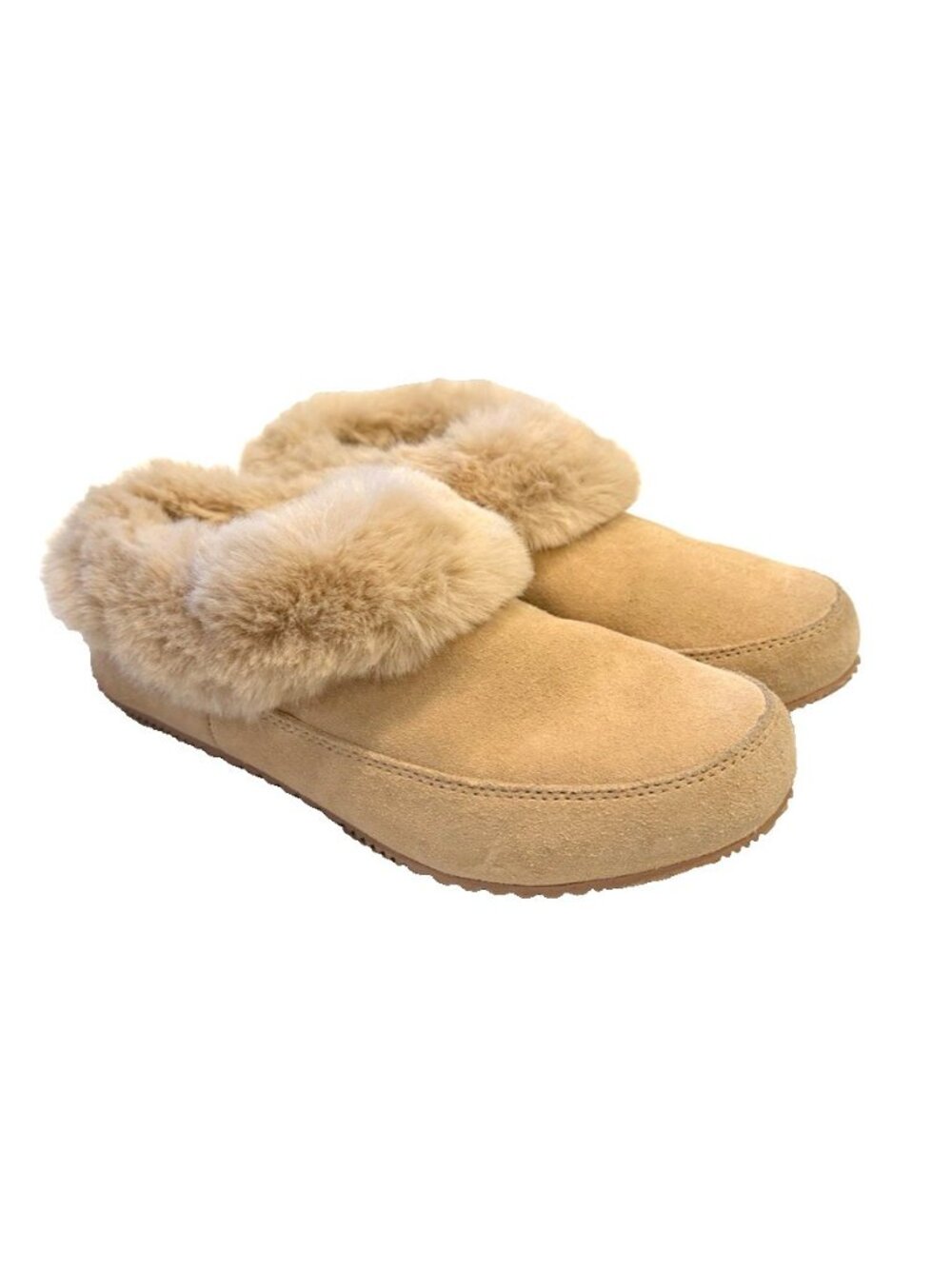 Sorel Go Coffee Run Faux Fur Tawny Buff Natural Suede Slippers Shoes Size 8